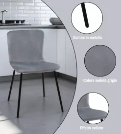 BellaHome Set pranzo "cabrera" tavolo estensibile nero effetto marmo e 4 sedie velluto grigio Online
