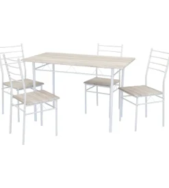 Set tavolo e 4 sedie in metallo bianco e top legno, 120x70x75 cm Discount