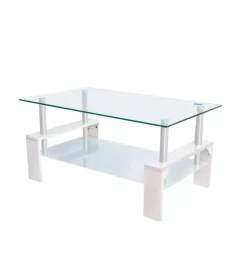 Tavolino da soggiorno "alva" bianco con top in vetro temperato 100x60x45 cm Hot