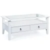 Tavolini-Tavolino in legno con piano vetro e 2 cassetti, 115x45x60 cm