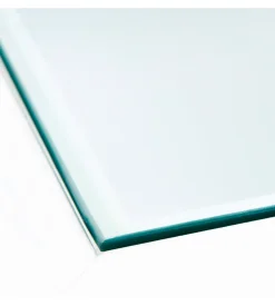 Tavolini-Tavolino in legno con piano vetro e 2 cassetti, 115x45x60 cm